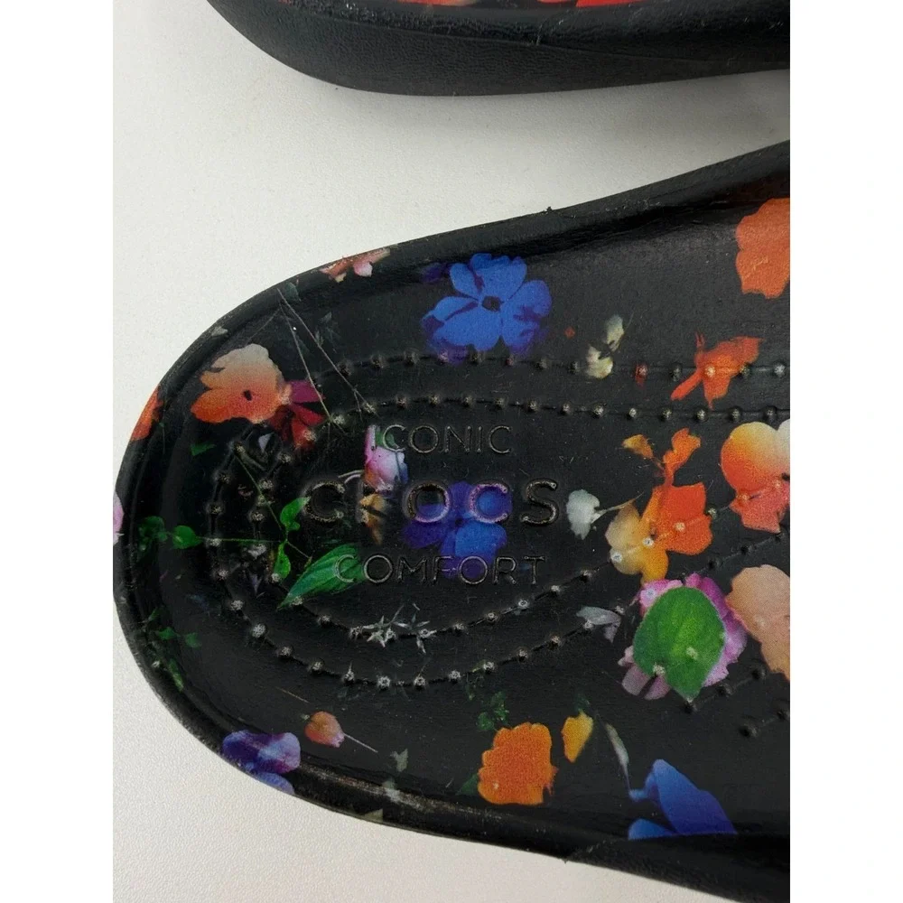 Crocs Kadee II Graphic Women's Flip Flop Sandals Black Floral Size 6